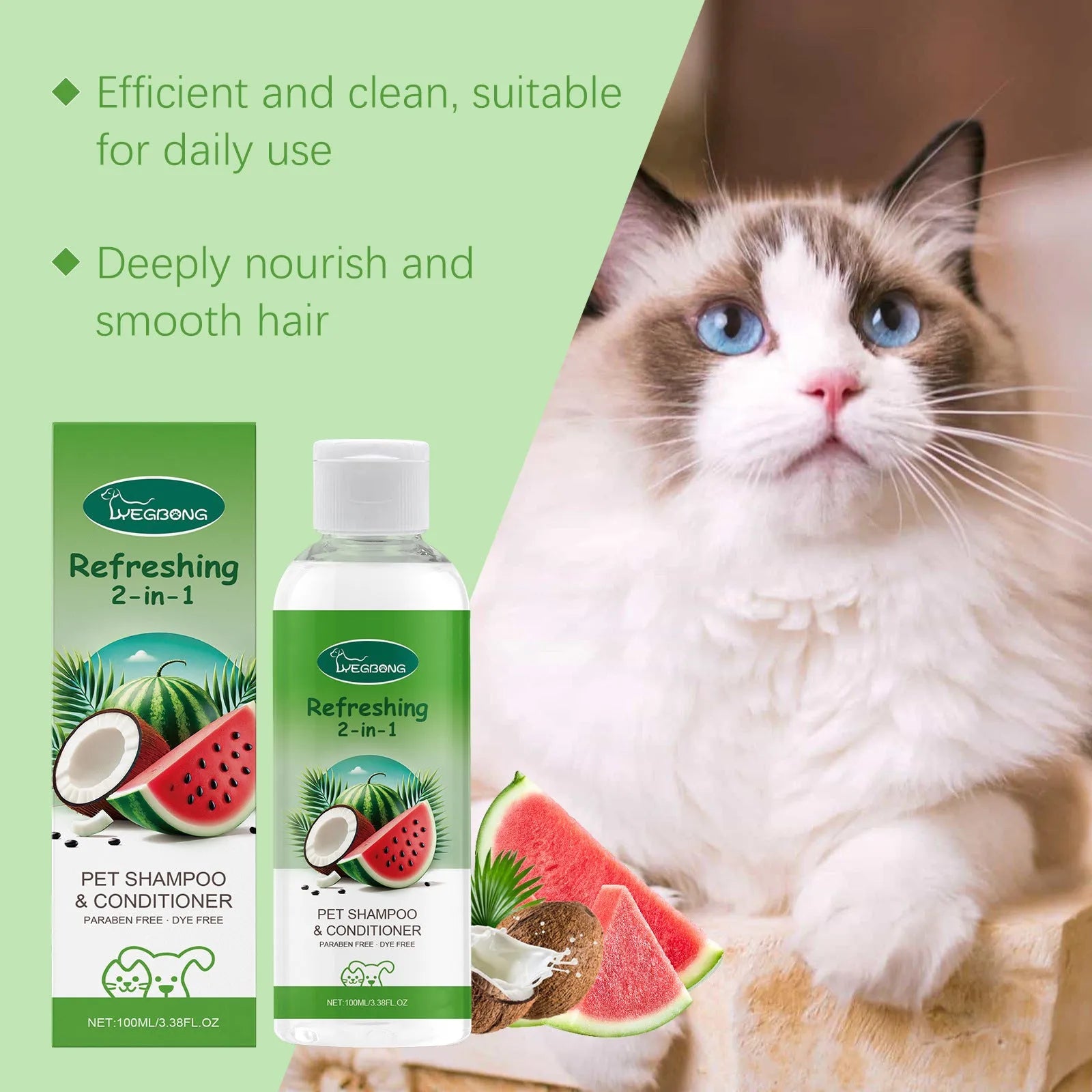 100ml bottle of 2-in-1 pet shampoo and shower gel for cats and dogs