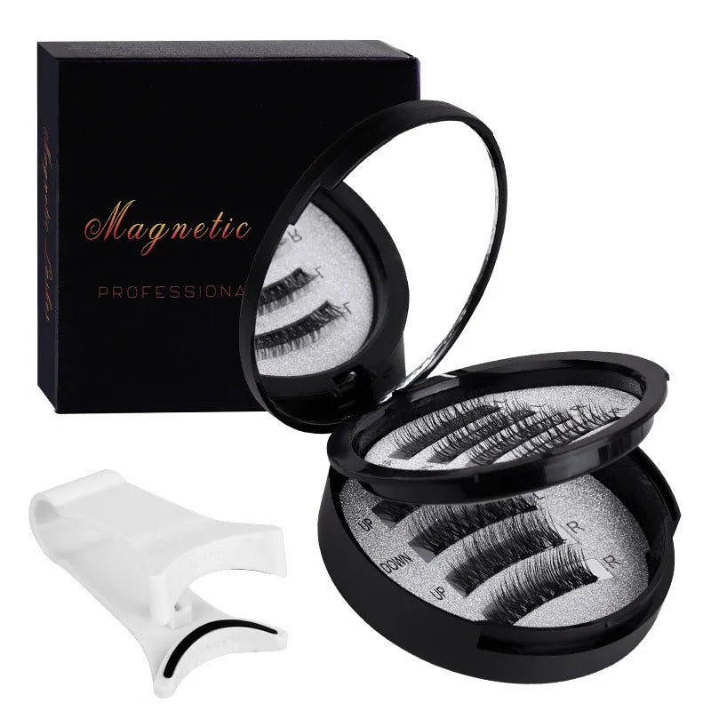 Women's flat hard stem magnetic false eyelashes with V-shaped clip, rose gold option, 13x10.5x2.3cm size