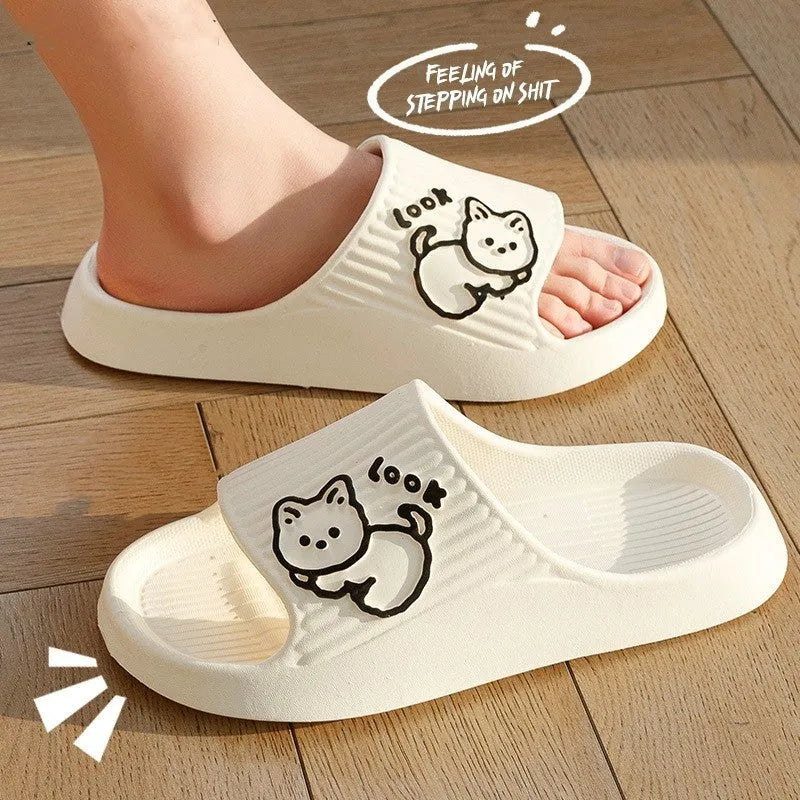 Women's EVA platform slides with cat design in multiple colours on a non-slip sole.