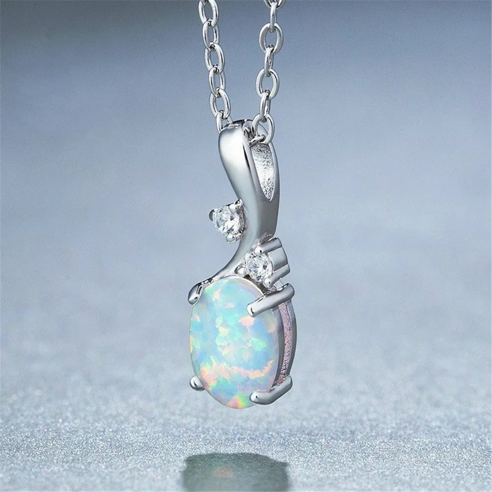 Adjustable water drop opal pendant necklace with alloy chain in rose gold or white finish