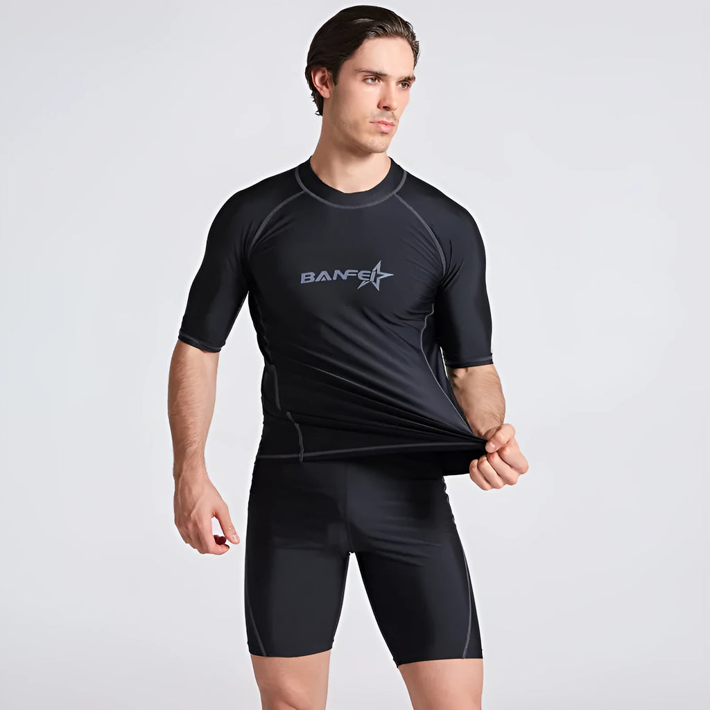 Men's quick-drying half sleeve wetsuit swimsuit for snorkeling and surfing in nylon fabric