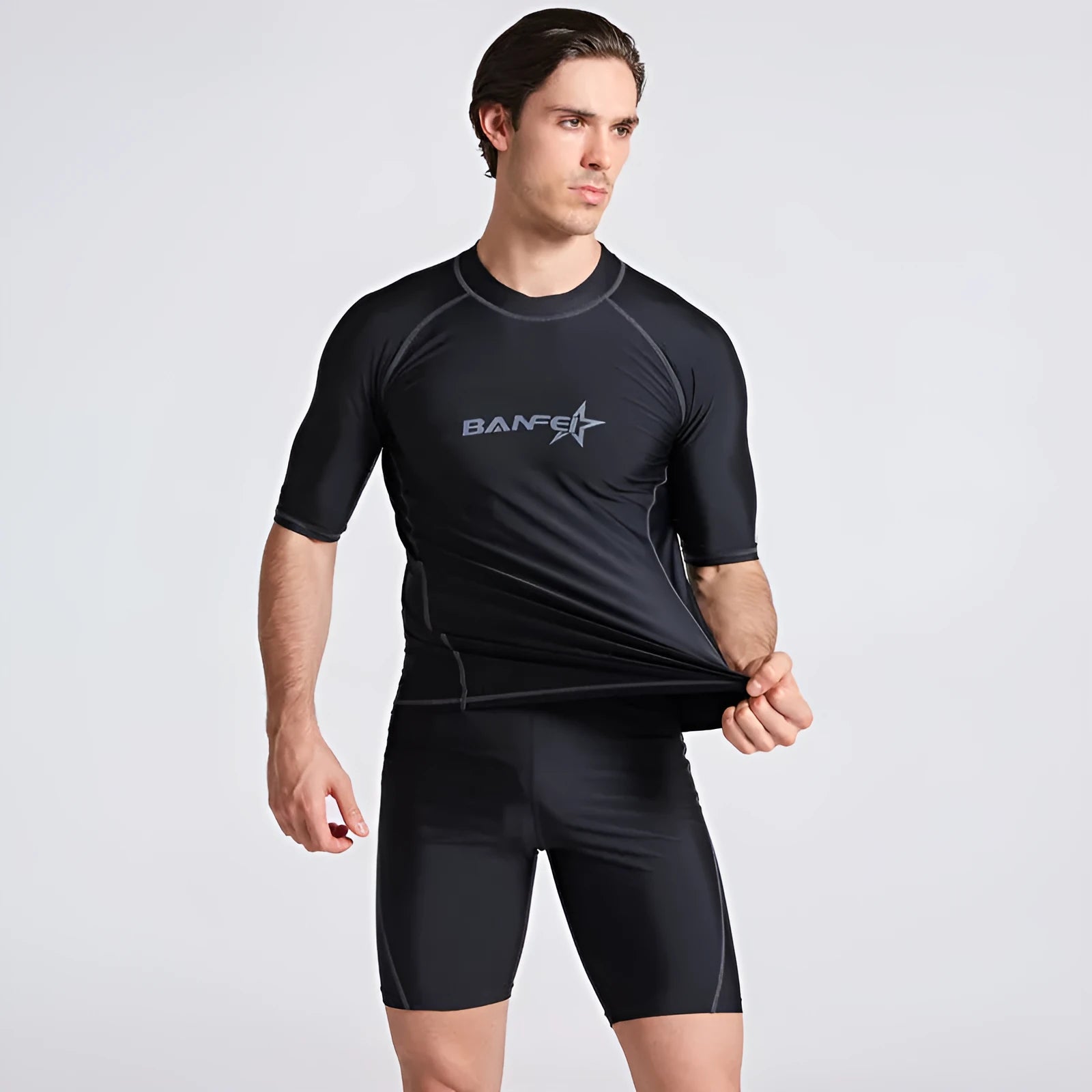 Men's quick-drying half sleeve wetsuit swimsuit for snorkeling and surfing in nylon fabric