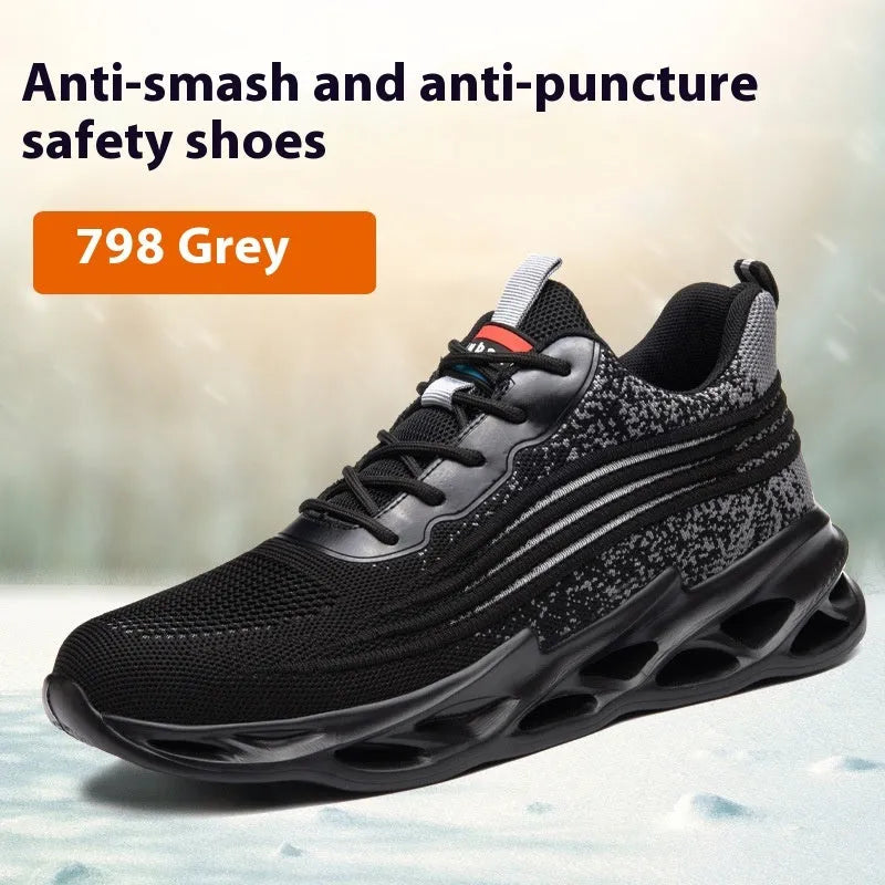 Brown labour protection shoes with leather upper and rubber sole for workplace safety