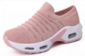Women's stretch knitted sock shoes in light grey with fly-knit mesh upper and low heel