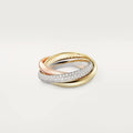 Silver geometric U-shaped couple wedding rings with full diamond setting option