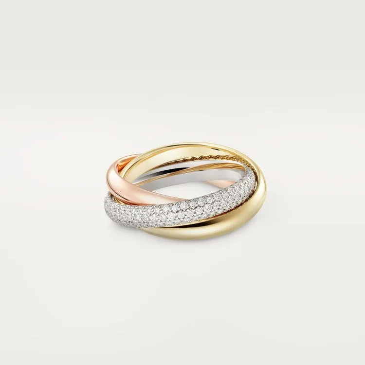 Silver geometric U-shaped couple wedding rings with full diamond setting option