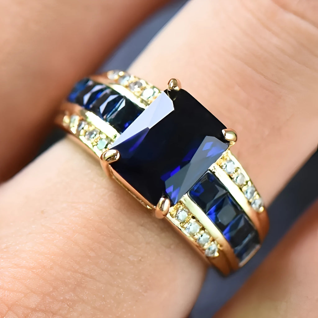 Personalised unisex zinc alloy ring with diamond or zircon stones in blue and purple colour options