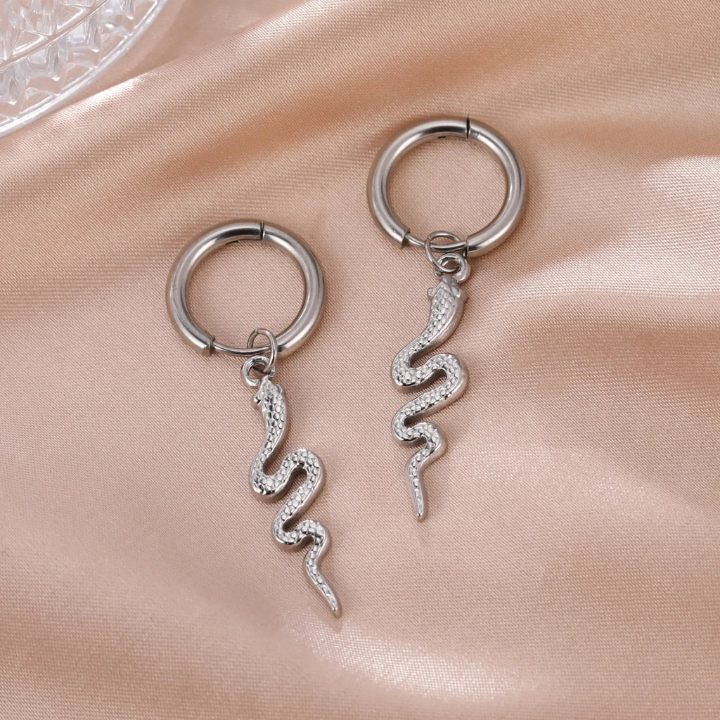 Snake-shaped vintage clip earrings in stainless steel with 18K gold plating