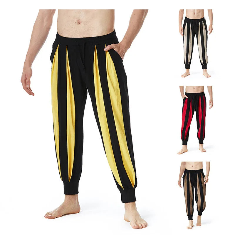 Men's straight-leg casual trousers in four colours: red, khaki, yellow, brown