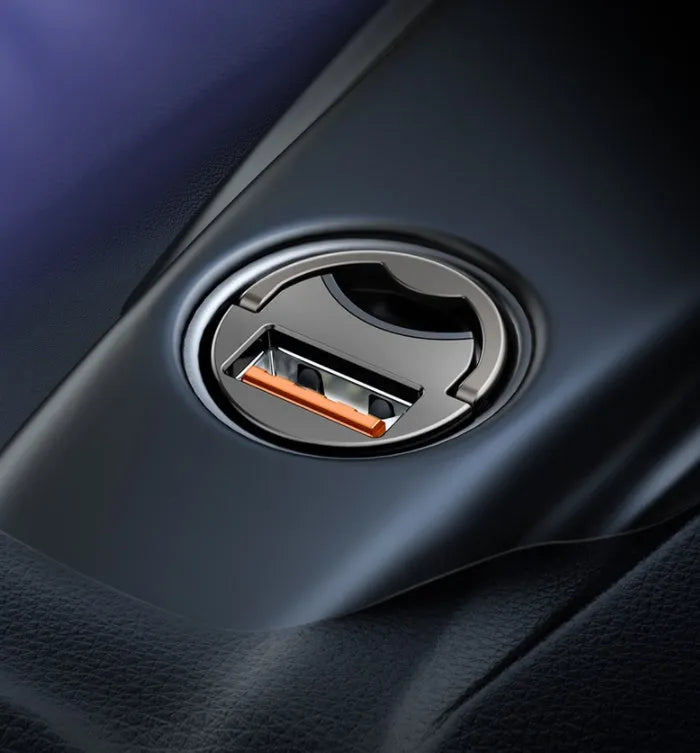 Baseus Electro-optical Grey single USB 30W PPS car charger with 1 metre cable.