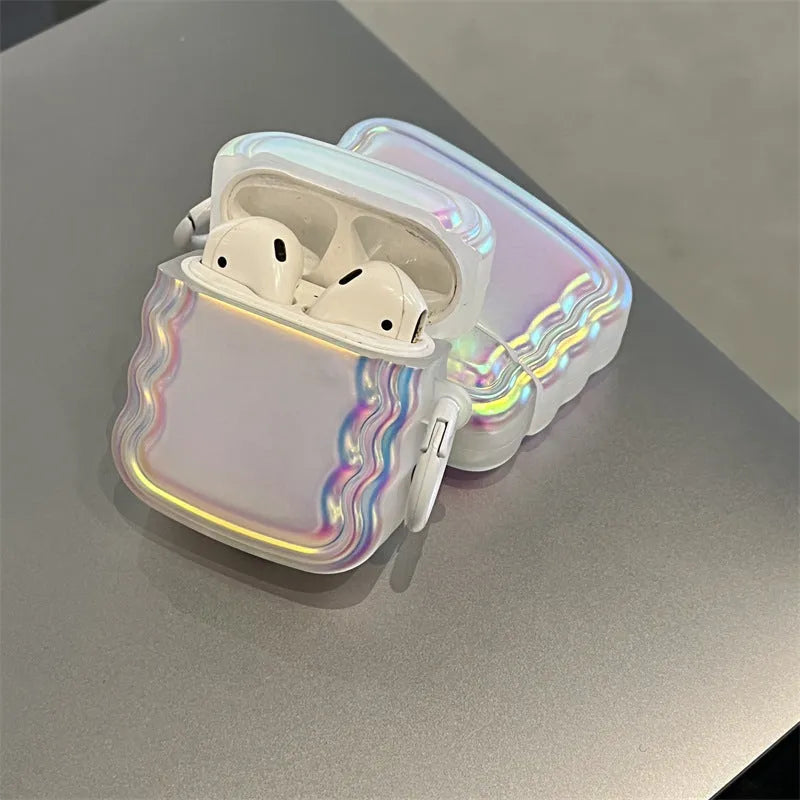 Silicone AirPods case with laser pattern design in magic laser+ring colour