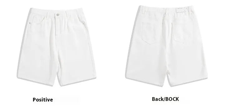 Men's light blue denim shorts showing five-pocket straight-leg design on a mid-waist