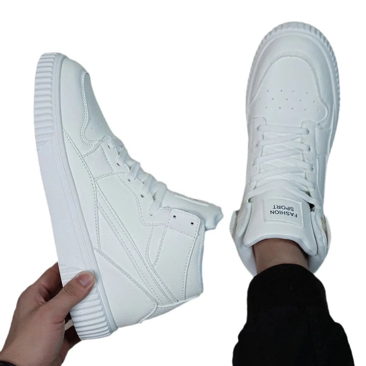 White men's casual round-toe shoes with microfiber upper in various sizes