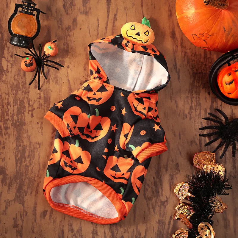 Halloween pumpkin skirt pet costume for small dogs in crystal velvet fabric