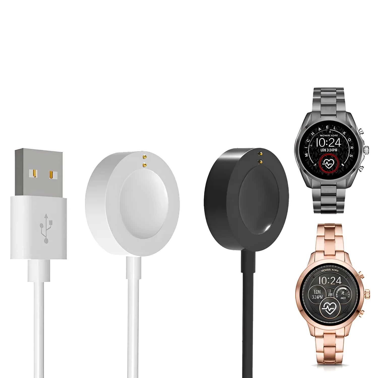 Compact ABS charging cable for Michael Kors smartwatch in white, size 8cm