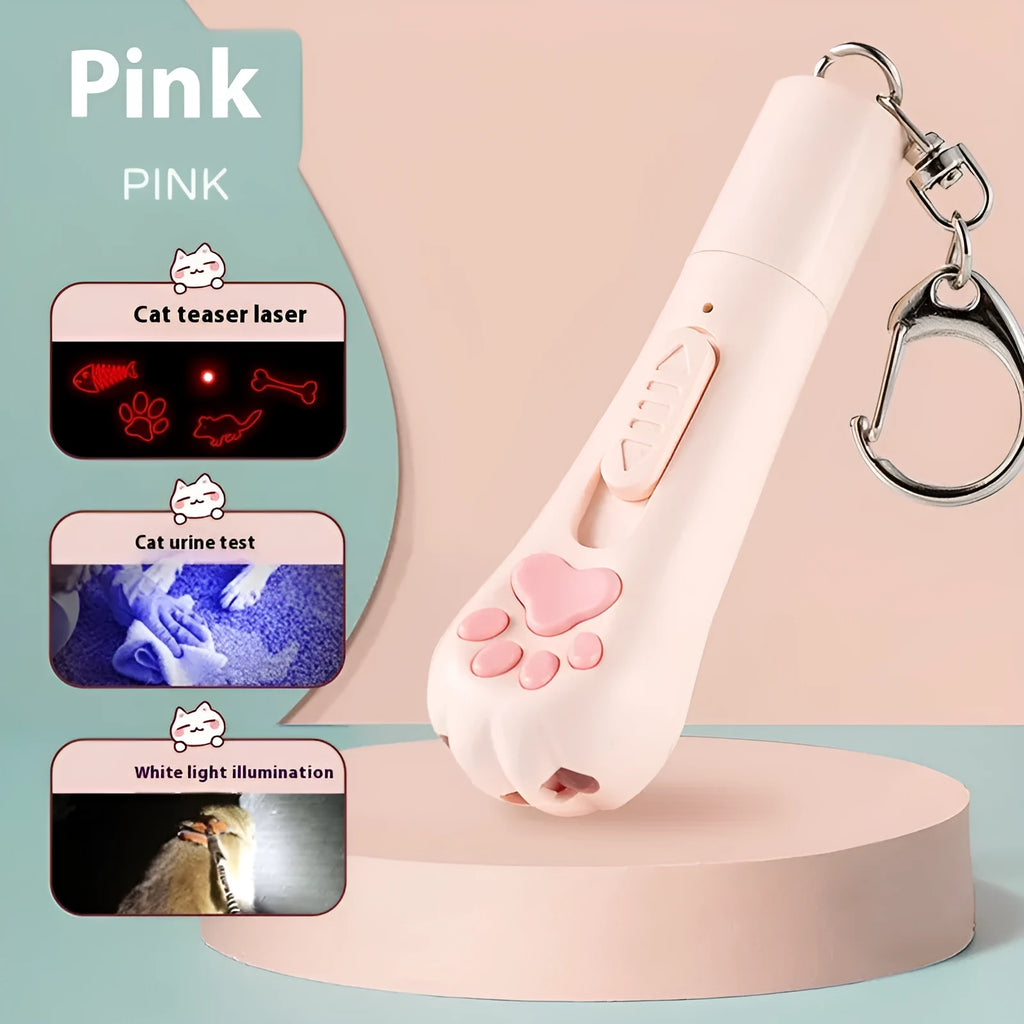 Cat pen light charging toy with self-hi button in pink, cream white, and sky blue colours