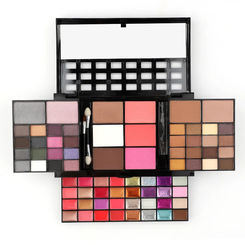 74 colour makeup palette with eyeshadows, lip glosses, face powders, brushes in plastic case