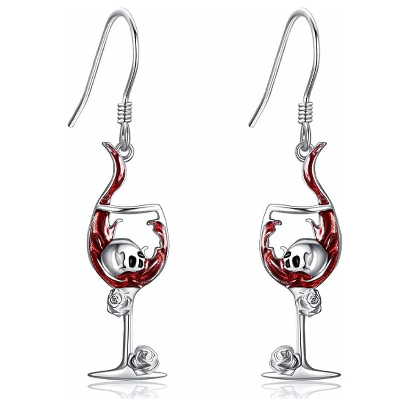 Halloween skull wine glass design earrings with electroplated zinc alloy construction and geometric shape