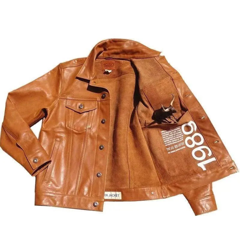 American Western cowboy genuine cowhide leather short jacket for men in black colour