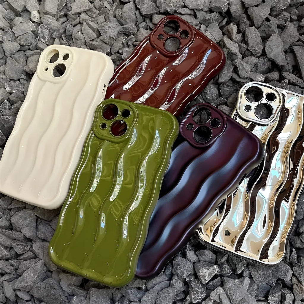 Silicone iPhone 17 mobile phone case with textured water ripple surface in wavy green colour