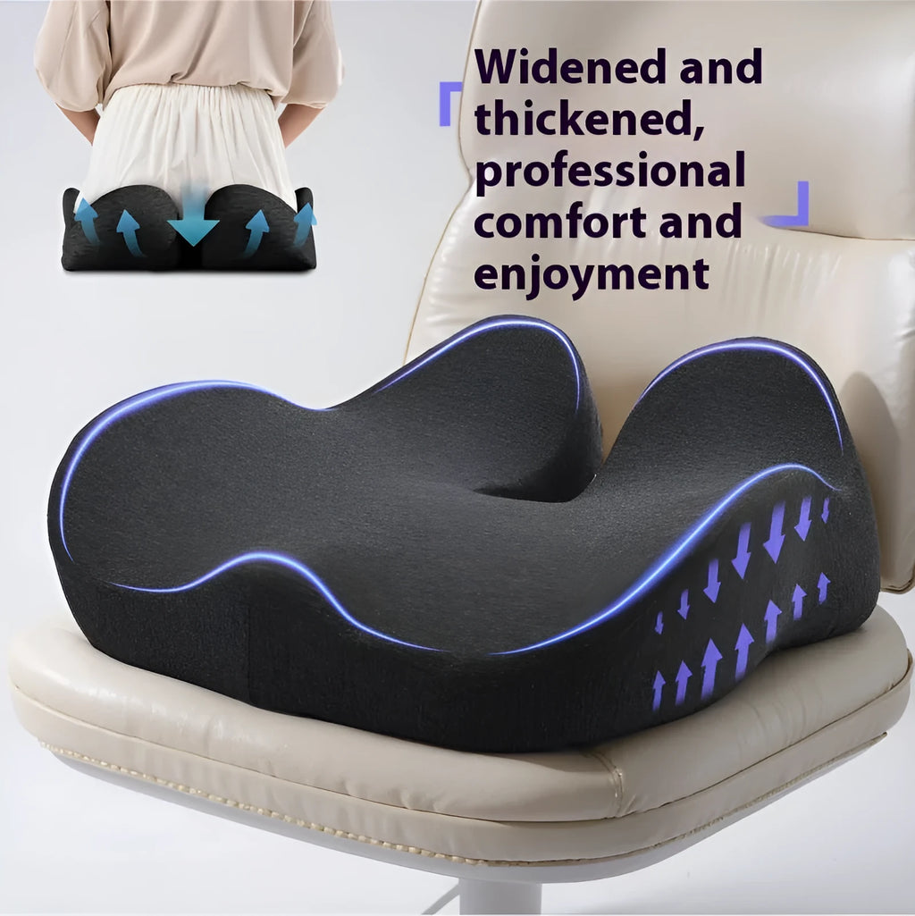 Memory foam office chair cushion in light grey measuring 46 x 43 x 12 cm