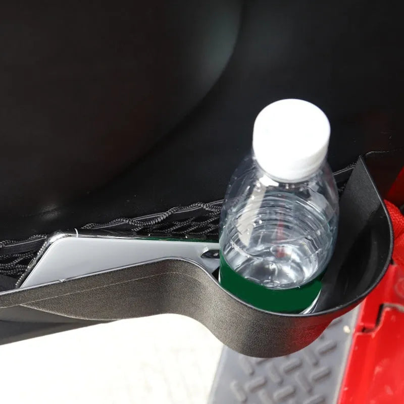 Black aluminium alloy car interior storage box with net pocket for behind-seat organisation