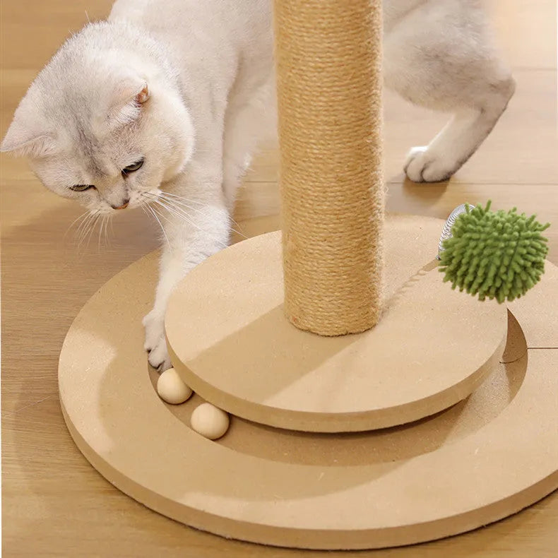 Vertical cat climbing frame with hemp rope scratching columns in canna colour