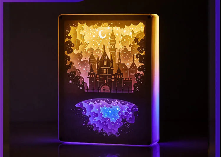 Three-dimensional paper carving bedside night light with ABS frame and USB connection