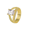 Geometric gold square zircon ring for women with European and American simple design
