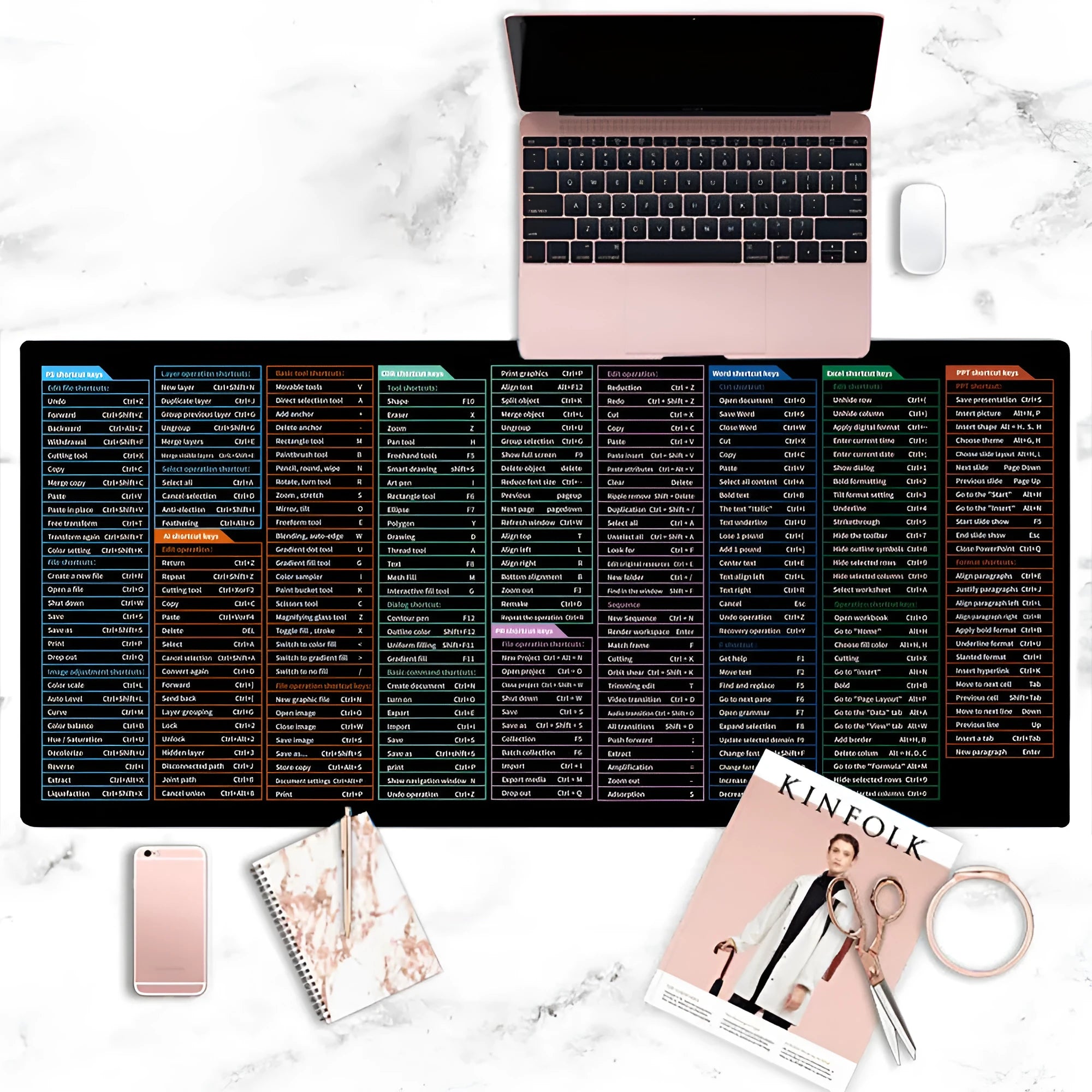 Large office mouse mat with printed calculator shortcut keys, natural rubber base, available in multiple sizes including 300x800mm