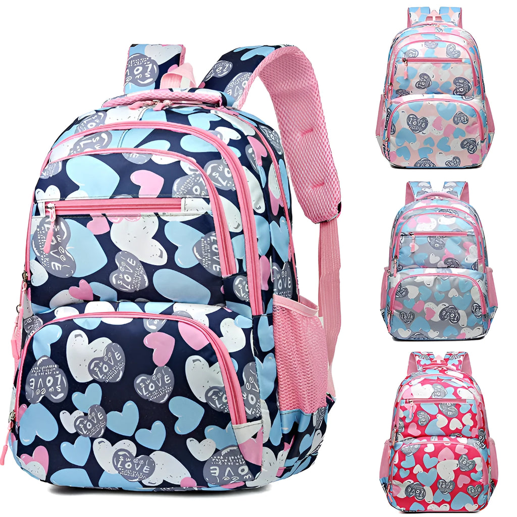 Blue children's Oxford cloth school backpack with large main compartment and padded air-pillow shoulder straps.