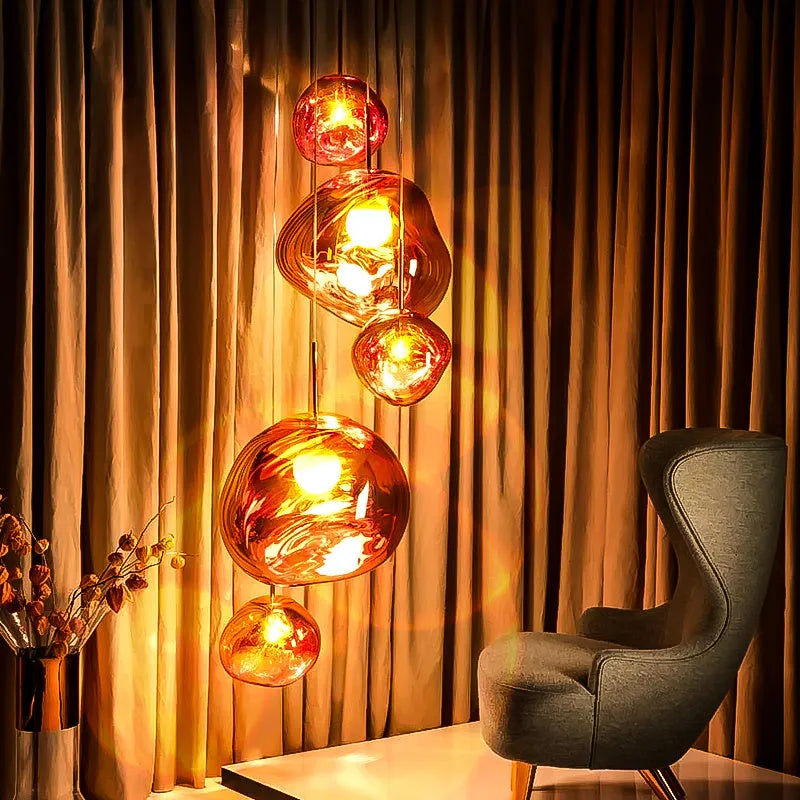 Post modern Nordic lava lamp chandelier with irregular glass design and LED light source