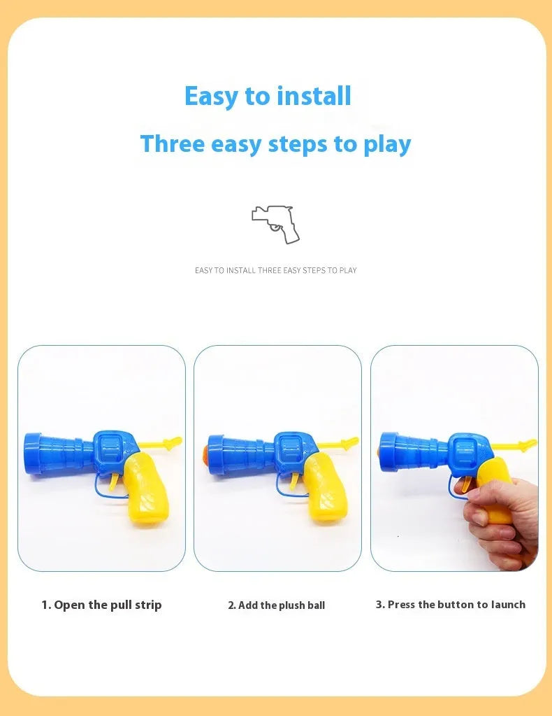 Pet toy gun launcher with colourful plush balls for dogs and cats interactive play