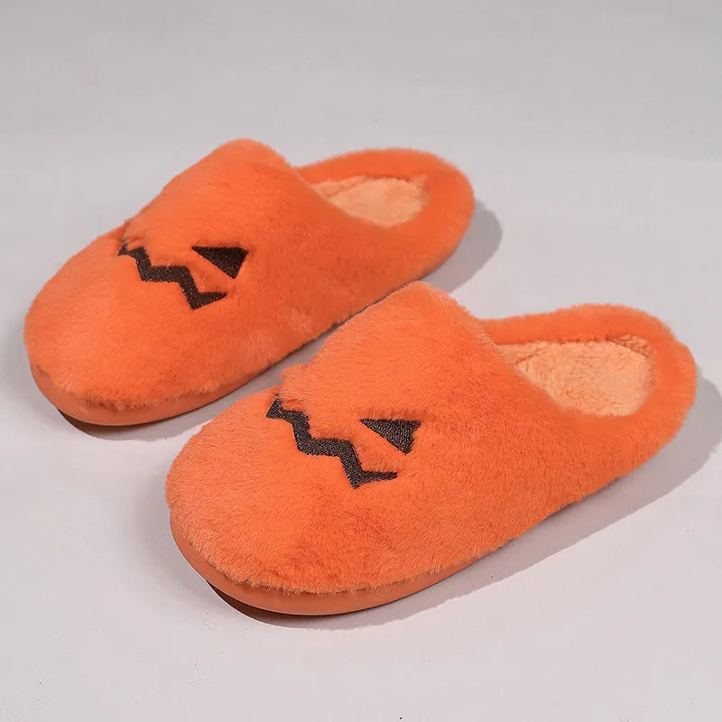 Orange pumpkin slippers with coral velvet upper and PVC sole
