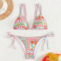 Women's lace-up front split briefs swimsuit bikini set in picture colour.