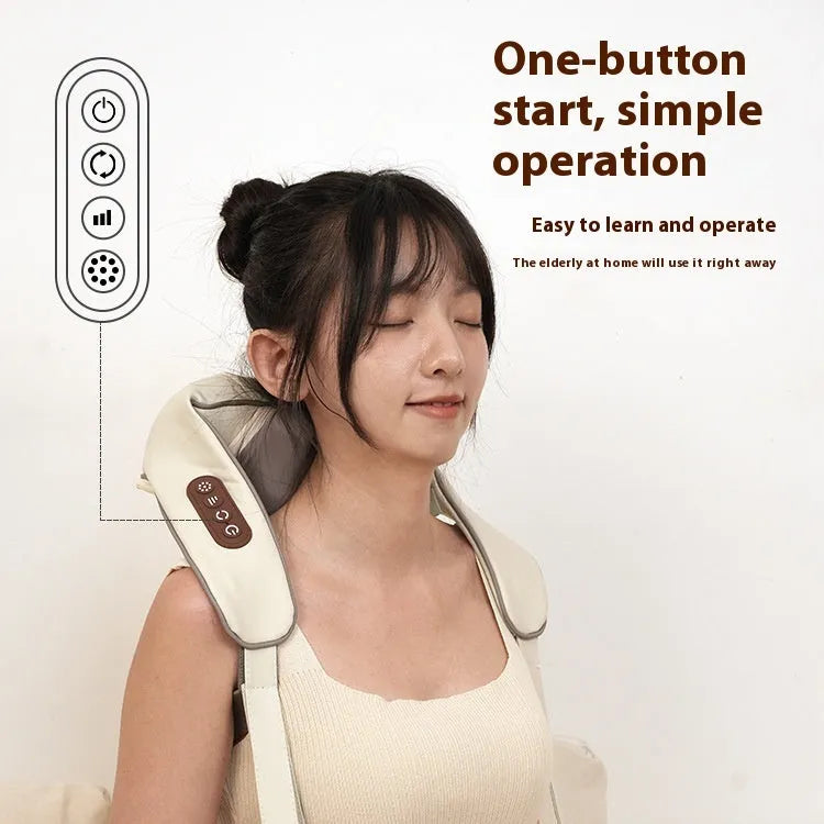 Blue rechargeable electric neck and shoulder massager showing foldable design