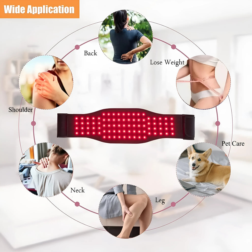 Black infrared therapy belt for waist pain relief with red light technology