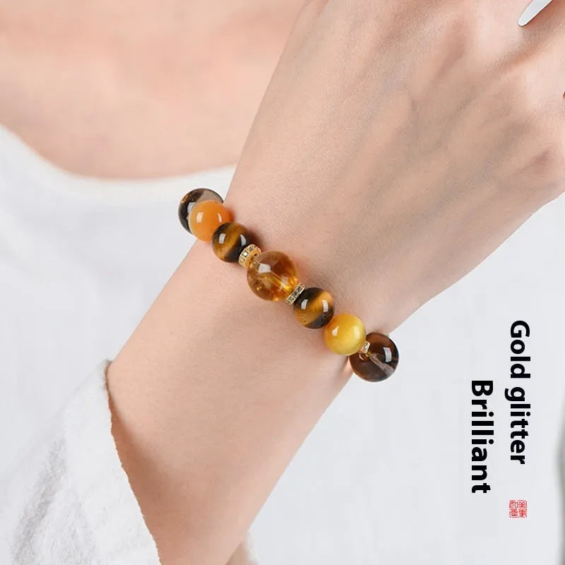 Natural yellow tower 10mm artificial crystal string beads bracelet with manual processing