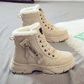 Women's tall black plus size snow boots with lace-up front and fleece lining on a white background