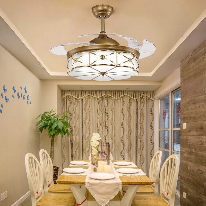 Gold 42 inch ceiling fan light with remote control and invisible blades