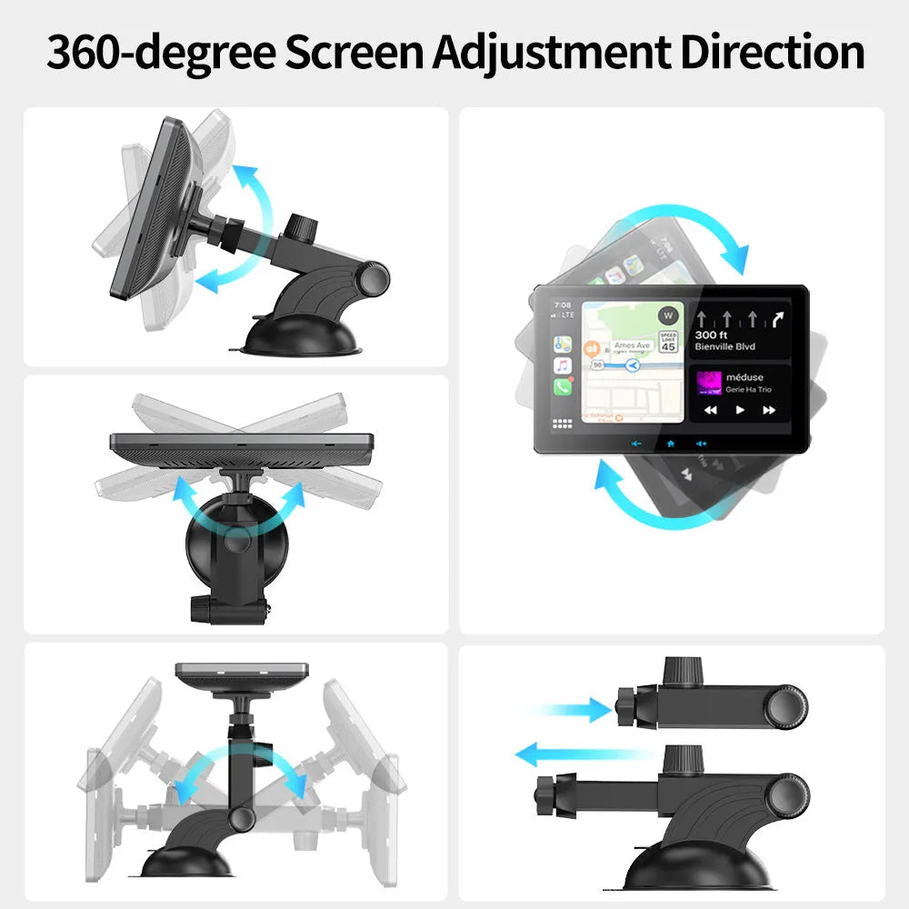 7-inch wireless CarPlay display with suction cup mount for car installation