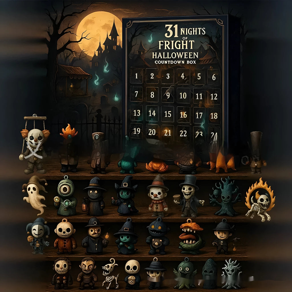 Halloween countdown blind box with collectible doll in plastic and resin construction