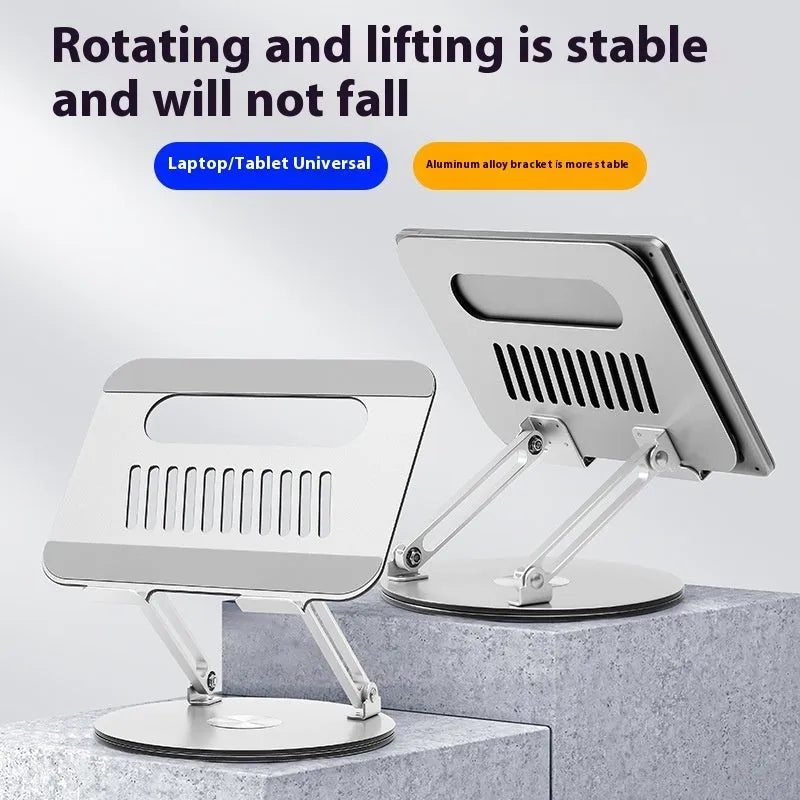 Silver aluminium alloy rotatable laptop stand with height adjustment mechanism