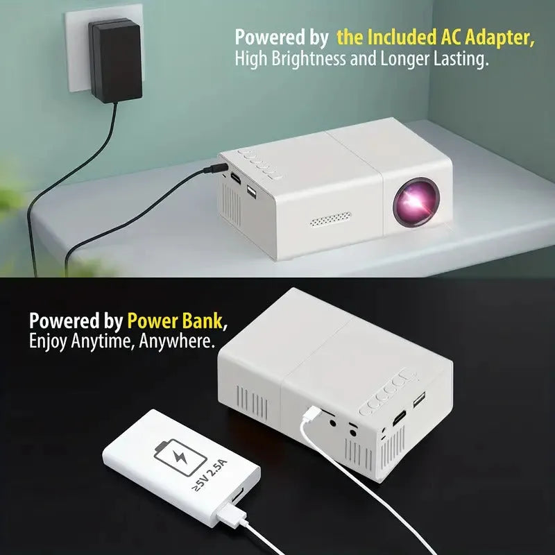 M100 Mini LED Home Projector in black or white colour with remote control and cables