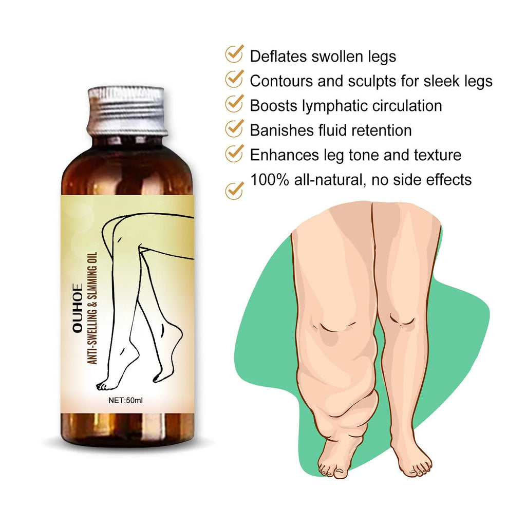 50ml bottle of essential oil for body skin care and leg massage with botanical extracts