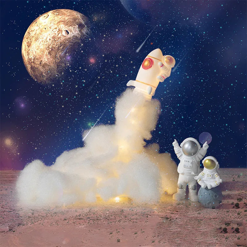 DIY astronaut rocket night light kit with warm white LED string lights and assembly components