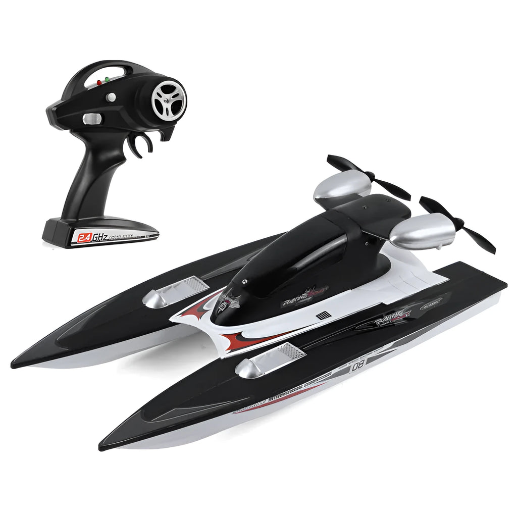 Black plastic remote control high speed 2.4G electric toy boat with handle remote on water
