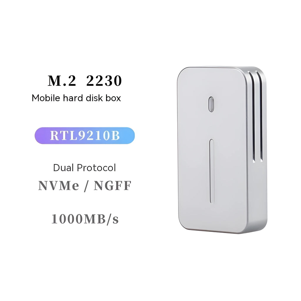 Aluminium alloy external SSD enclosure with USB-C port, compact rectangular design