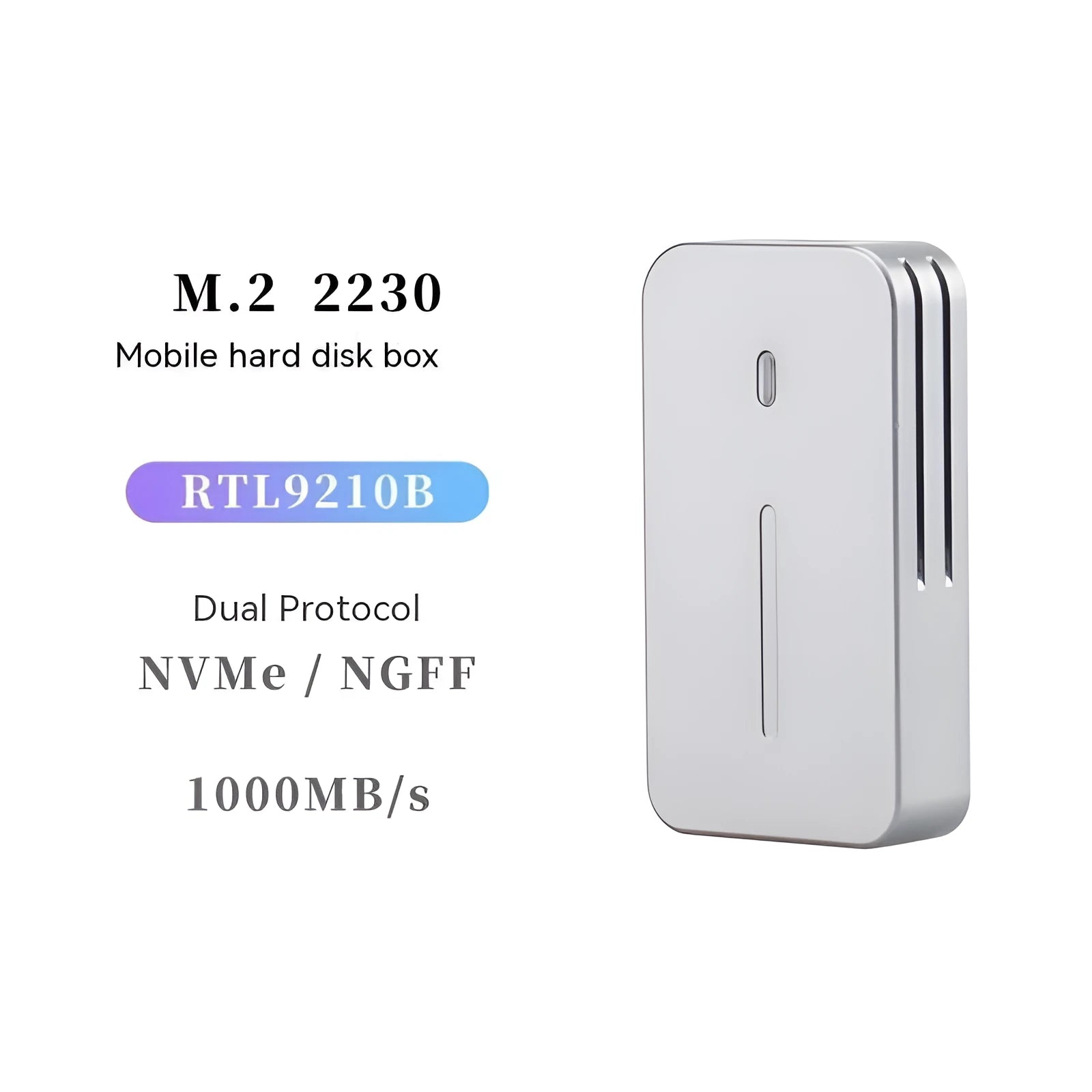 Aluminium alloy external SSD enclosure with USB-C port, compact rectangular design