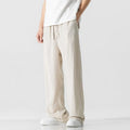 Men's bamboo linen straight-leg trousers in cropped length with drawstring waist